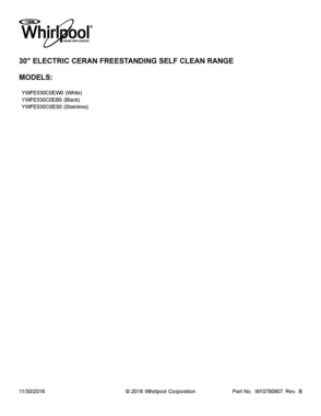 01 - COVER SHEET Diagram and Parts List for YWFE530C0EW0  Whirlpool Range