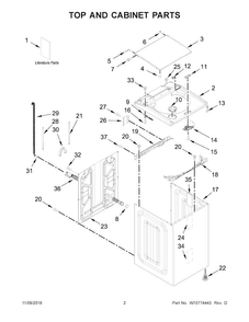 Top And Cabinet Parts Diagram and Parts List for 11027132410  Kenmore Washer