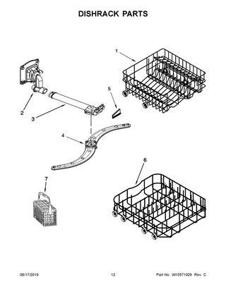 Dishrack Parts Diagram and Parts List for WDF518SAAM0  Whirlpool Dishwasher