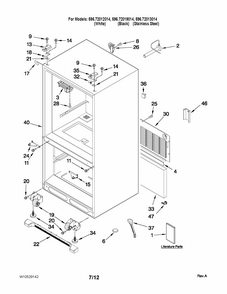Cabinet Parts Diagram and Parts List for 59672013014  Kenmore Refrigerator
