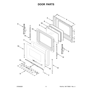 Door Parts Diagram and Parts List for YWFES7030SW0  Whirlpool Range