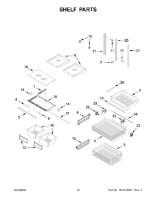 Shelf Parts Diagram and Parts List for MBB1957FEW02  Whirlpool Refrigerator
