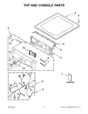 01 - TOP AND CONSOLE PARTS Diagram and Parts List for YMED7000XW3  Whirlpool Dryer