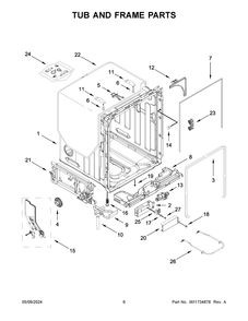 Tub And Frame Parts Diagram and Parts List for KDTE104KPS3  KitchenAid Dishwasher