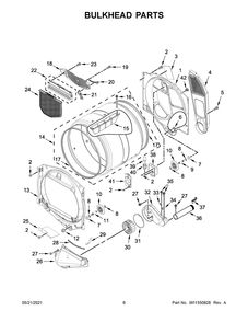 Bulkhead Parts Diagram and Parts List for YMED6230HW2  Whirlpool Dryer