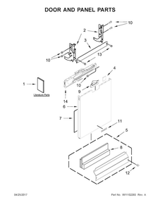 Door And Panel Parts Diagram and Parts List for KDFE204EBL4  KitchenAid Dishwasher