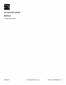 Cover Sheet Diagram and Parts List for 110C66132410  Kenmore Dryer