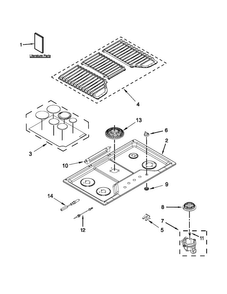 Cooktop, Burner And Grate Parts Diagram and Parts List for WCG97US6DS00  Whirlpool Cooktop