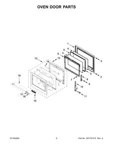 Oven Door Parts Diagram and Parts List for KOEC530PWH00  KitchenAid Microwave Oven Combo