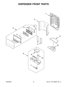 Dispenser Front Parts Diagram and Parts List for WRX735SDHV10  Whirlpool Refrigerator
