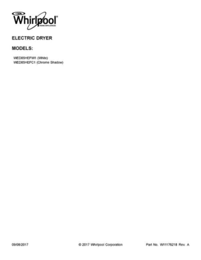 01 - Cover Sheet Diagram and Parts List for WED85HEFC1  Whirlpool Dryer