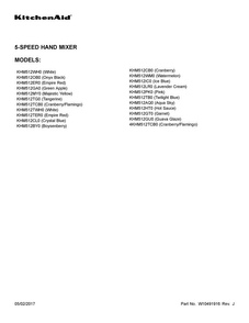 Cover Sheet Diagram and Parts List for KHM512GT0  KitchenAid Mixer
