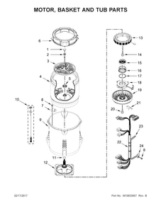 Motor, Basket And Tub Parts Diagram and Parts List for 7MWTW7000EW0  Whirlpool Washer