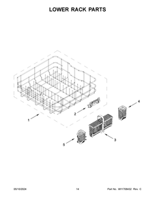 Lower Rack Parts Diagram and Parts List for WDT550SAPW0  Whirlpool Dishwasher