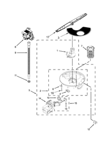 Pump, Washarm And Motor Parts Diagram and Parts List for WDF530PLYM7  Whirlpool Dishwasher
