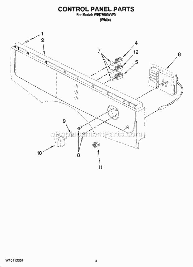 Part Location Diagram of W10233963 Whirlpool Knob - White