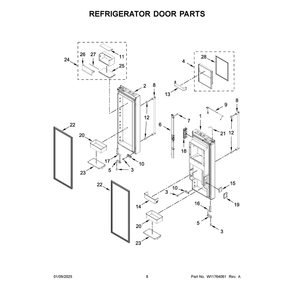 Refrigerator Door Parts Diagram and Parts List for KRFC704FBS06  KitchenAid Refrigerator