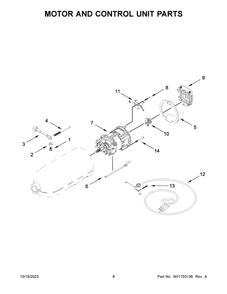 Motor And Control Unit Parts Diagram and Parts List for 5KSM195PSZBE5  KitchenAid Mixer