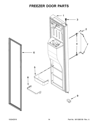 Freezer Door Parts Diagram and Parts List for KRSC700HBS00  Whirlpool Refrigerator