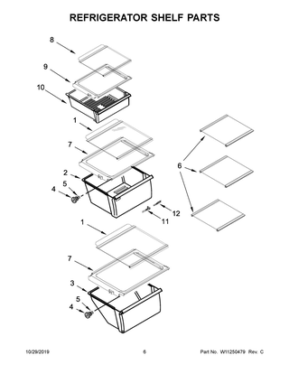 Refrigerator Shelf Parts Diagram and Parts List for WRS321SDHV01  Whirlpool Refrigerator