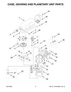 Case, Gearing And Planetary Unit Parts Diagram and Parts List for 5KSM195PSRBE0  KitchenAid Mixer