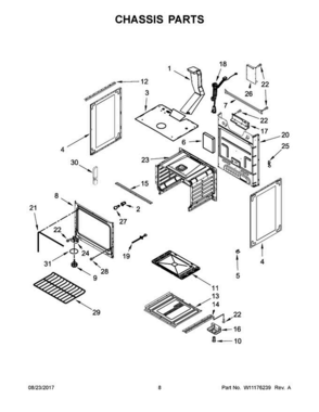 05 - Chassis Parts Diagram and Parts List for WFG320M0BB2  Whirlpool Range