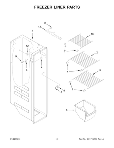 Freezer Liner Parts Diagram and Parts List for WRS335SDHB07  Whirlpool Refrigerator