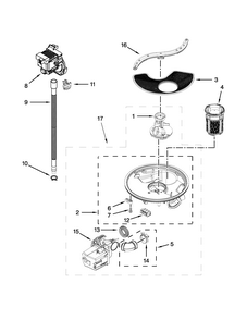 Pump, Washarm And Motor Parts Diagram and Parts List for 66515113K218  Kenmore Dishwasher