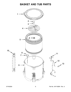 04 - Basket And Tub Parts Diagram and Parts List for WTW5010LW1  Whirlpool Washer