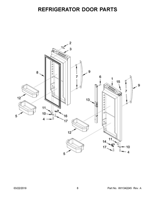 Refrigerator Door Parts Diagram and Parts List for WRF540CWHZ02  Whirlpool Refrigerator