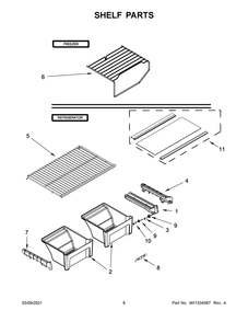 Shelf Parts Diagram and Parts List for ART308FFDB07  Whirlpool Refrigerator