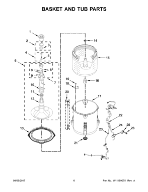 04 - BASKET AND TUB PARTS Diagram and Parts List for WTW4616FW2  Whirlpool Washer