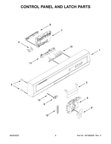 Control Panel And Latch Parts Diagram and Parts List for WDP370PAHB2  Whirlpool Dishwasher
