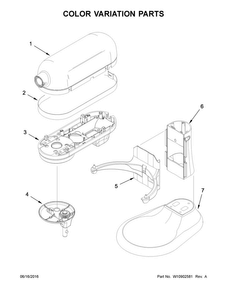 Color Variation Parts Diagram and Parts List for 5KSM7586PZCA0  KitchenAid Mixer