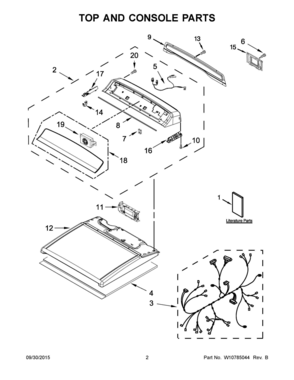 02 - TOP AND CONSOLE PARTS Diagram and Parts List for YWED8500DC1  Whirlpool Dryer