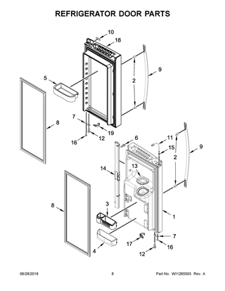Refrigerator Door Parts Diagram and Parts List for WRF555SDFZ08  Whirlpool Refrigerator