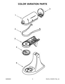 Color Variation Parts Diagram and Parts List for KSM150PSFT0  Whirlpool Mixer