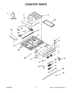 02 - COOKTOP PARTS Diagram and Parts List for JDS1450FP0  Whirlpool Range