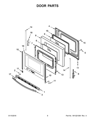 Door Parts Diagram and Parts List for WFE510S0HS0  Whirlpool Range