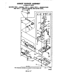 Burner Diagram and Parts List for CFI1301W2  Whirlpool Dryer