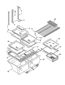 Shelf Diagram and Parts List for ET22RKXGW02  Whirlpool Refrigerator