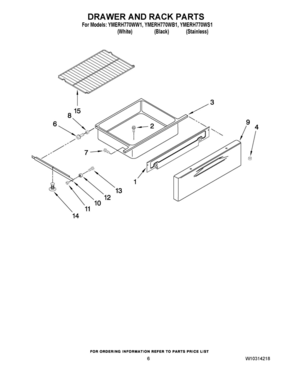 05 - DRAWER AND RACK PARTS Diagram and Parts List for YMERH770WB1  Whirlpool Range