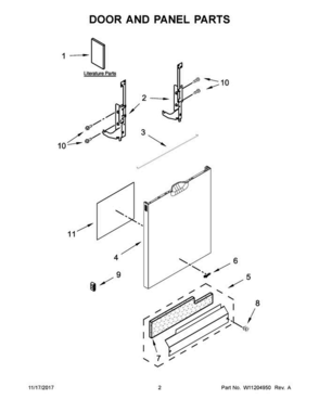 02 - Door And Panel Parts Diagram and Parts List for WDF520PADB6  Whirlpool Dishwasher