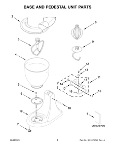 Base And Pedestal Unit Parts Diagram and Parts List for KSM85PBSL5  KitchenAid Mixer