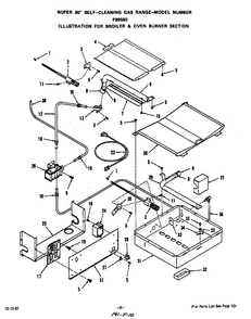 Broiler And Oven Burner Diagram and Parts List for F8958*0  Roper Range