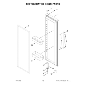 Refrigerator Door Parts Diagram and Parts List for WRSF5536RZ00  Whirlpool Refrigerator