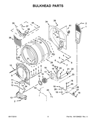 Bulkhead Parts Diagram and Parts List for WGD9620HBK1  Whirlpool Dryer