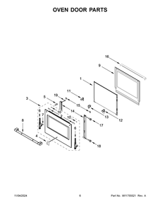 04 - Oven Door Parts Diagram and Parts List for JMW3430LL04  Whirlpool Microwave Oven Combo