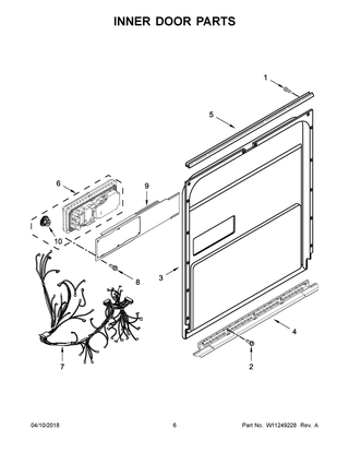 Inner Door Parts Diagram and Parts List for IDT930SAGX0  Whirlpool Dishwasher