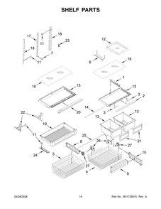 Shelf Parts Diagram and Parts List for KRBR102ESS05  KitchenAid Refrigerator